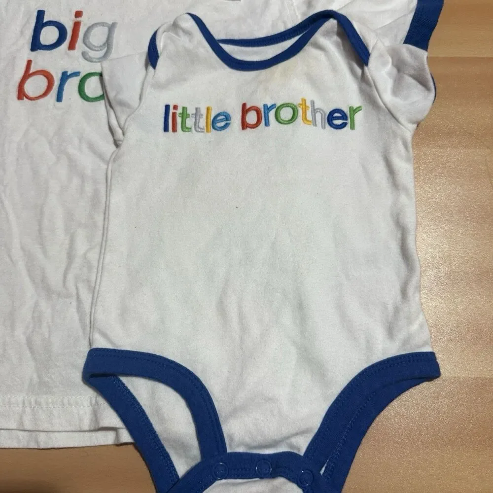 Carters Big Brother Little Brother Matching Tees 3 Months 4T White Blue